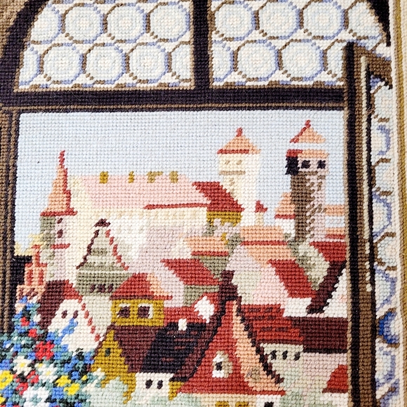 Vintage Cottage Homes Town Scene Landscape Handmade Crosstitched 15.5x9 UNFRAMED - Picture 5 of 5